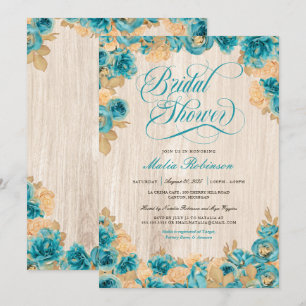 Aquamarine und goldene Rose Elegantes Rustikales B Einladung