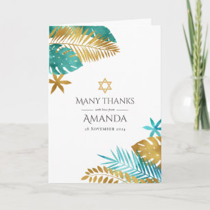 Aquamarine und goldene tropische Bat Mitzvah Dankeskarte