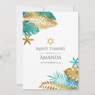Aquamarine und goldene tropische Bat Mitzvah Dankeskarte
