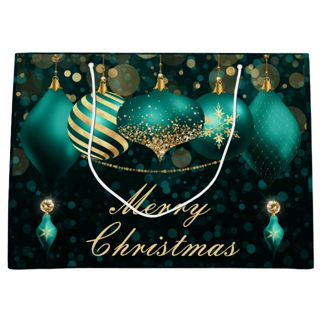 Aquamarine und goldene Weihnachtsbaumschmuck  Große Geschenktüte (Vorderseite)