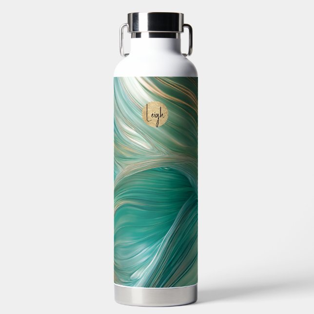 Aquamarine und goldene Wirbel Trinkflasche (Vorderseite)