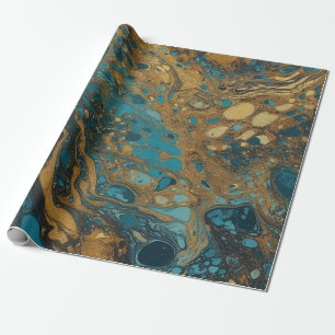 Aquamarine und goldfarbene Acrylputze Nahtlos Geschenkpapier