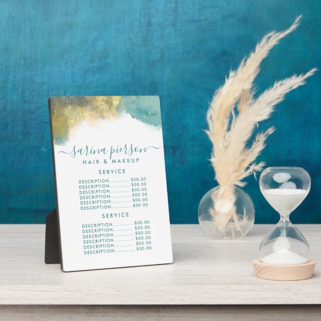 Aquamarine und goldfarbene Speisekarte mit moderne Fotoplatte (Seite)