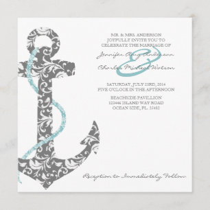 Aquamarine und graue Anchor Beach Hochzeit Einladu Einladung