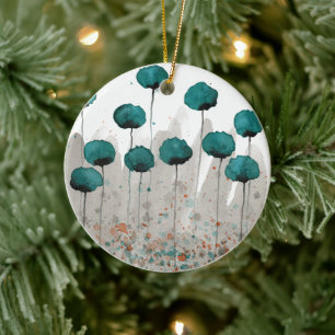 Aquamarine und graue Blume Keramik Ornament