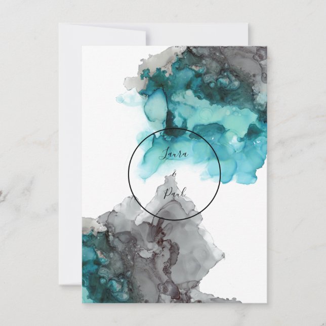 Aquamarine und graue Hochzeitseinladung Einladung (Vorderseite)
