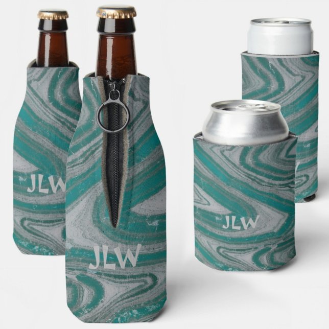 Aquamarine und graue Mineralwellen Flaschenkühler (Von Creator hochgeladen)