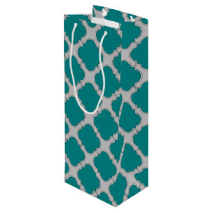 Aquamarine und graue Quatrefolie Geschenktüte Für Weinflaschen