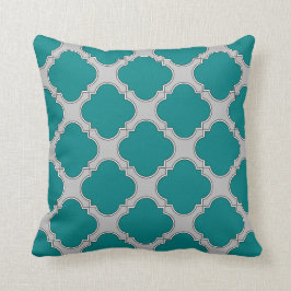 Aquamarine und graue Quatrefolie Kissen