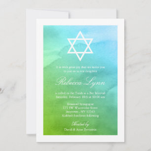 Aquamarine und grüne Wasserfarbe Bat Mitzvah Einladung