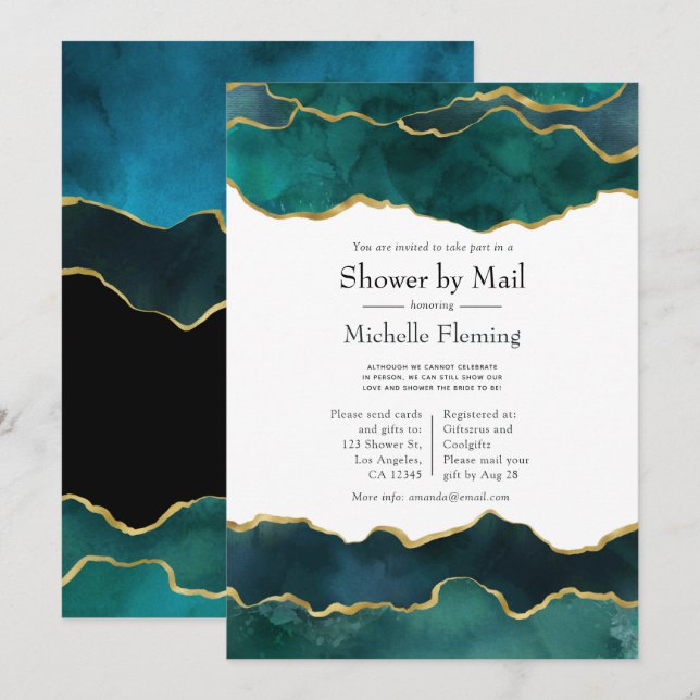 Aquamarine und Imitate Gold Foil Agate Dusche per  Einladung (Vorne/Hinten)