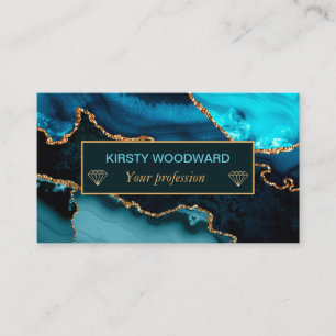 Aquamarine und Imitate Gold Glitzer Marmormatte Visitenkarte