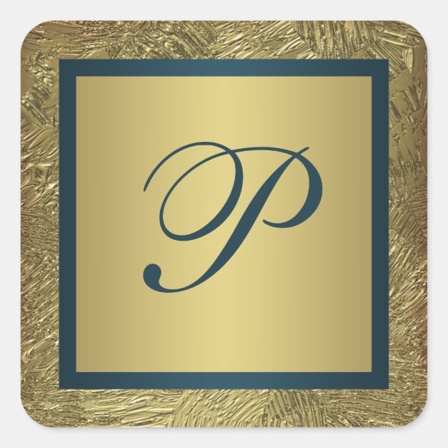 Aquamarine und IMITATE Gold Monogram Wedding Stick Quadratischer Aufkleber (Vorderseite)