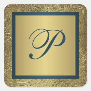 Aquamarine und IMITATE Gold Monogram Wedding Stick Quadratischer Aufkleber