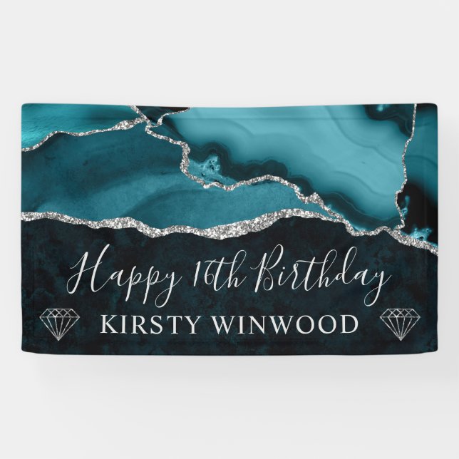 Aquamarine und Imitats Silver Glitzer Agate Marble Banner (Horizontal)