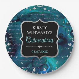 Aquamarine und irideszierende Glitzer Buchstaben Q Pappteller