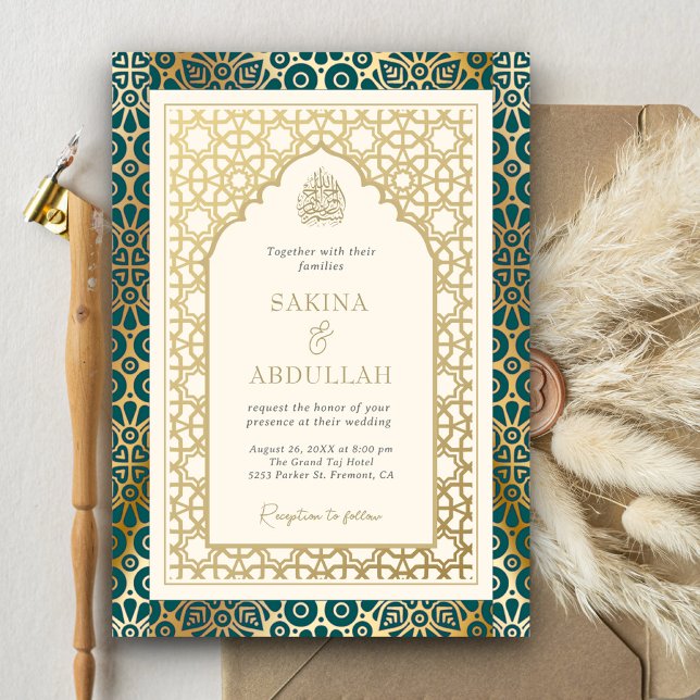 Aquamarine und ivorische islamische Hochzeit Einladung (Von Creator hochgeladen)