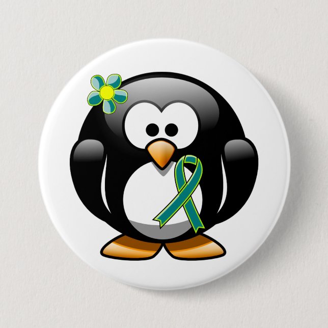 Aquamarine und kalkgrüne Ribbon-Penguin Button (Vorderseite)