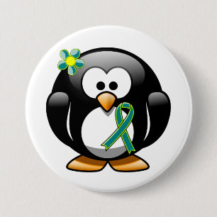 Aquamarine und kalkgrüne Ribbon-Penguin Button