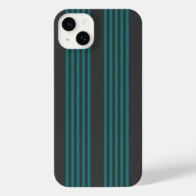 Aquamarine und kohle-fünf Streifen iPhone 14 Plus Hülle (Rückseite)