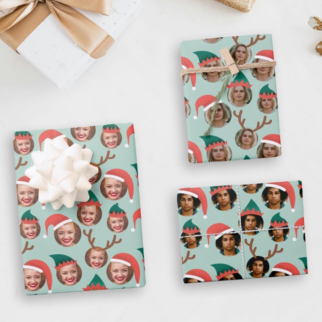 Aquamarine und Korallen Weihnachten Crew Drei Foto Geschenkpapier Set (Von Creator hochgeladen)