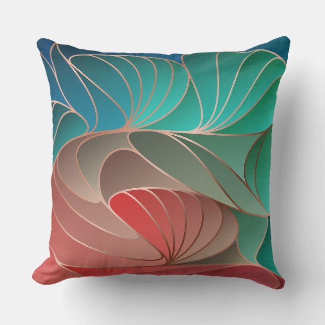 Aquamarine und korallenneue Jugendstil Kissen (Vorderseite)