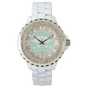 AQUAMARINE UND KORALLENROTE ARMBANDUHR