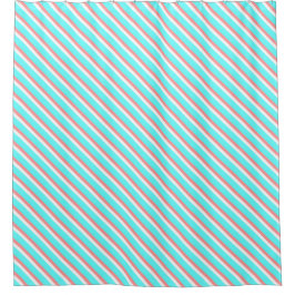 Aquamarine und korallenrote Streifen Duschvorhang
