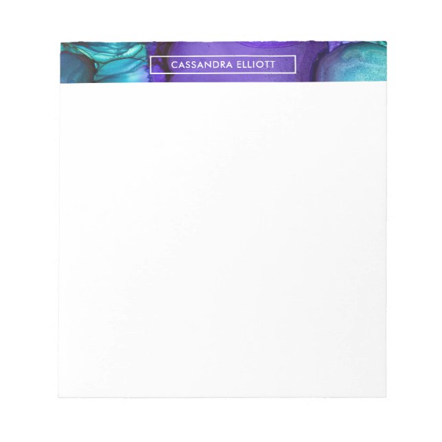 Aquamarine und Lila Alkoholtinte Abstrakte Kunst Notizblock (Vorderseite)
