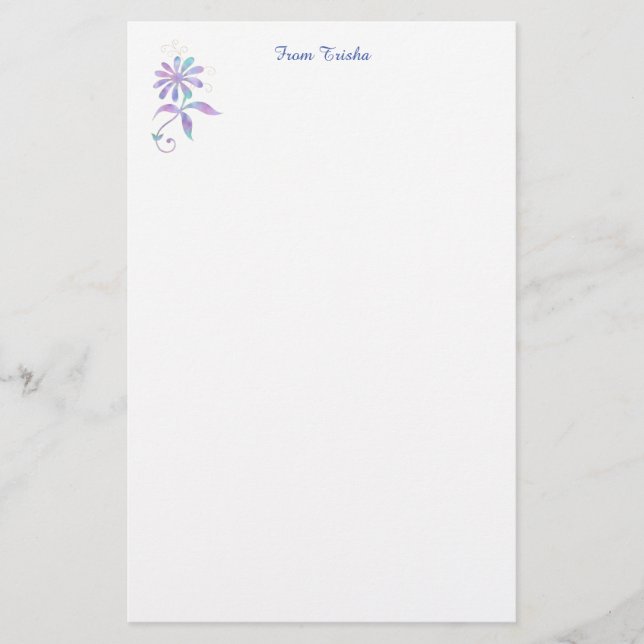 Aquamarine und Lila Blume, DIY-Name und -Meldung Briefpapier (Vorderseite)