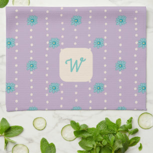 Aquamarine und Lila florale Monogramm Küche Handtu Geschirrtuch