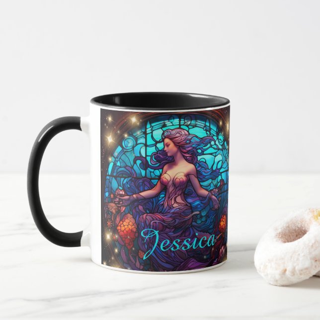 Aquamarine und Lila Glass Fantasy Mermaid Tasse (Mit Donut)