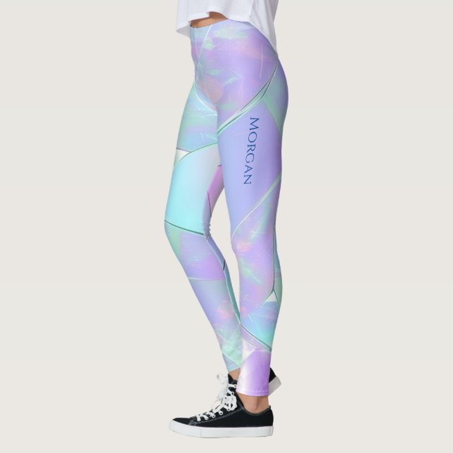 Aquamarine und Lila Iridesdesign, Name oder Meldun Leggings (Links)