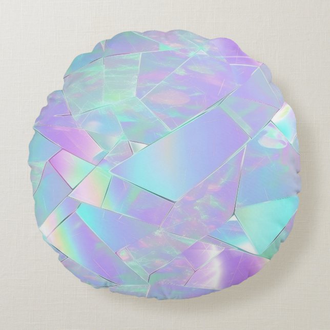 Aquamarine und Lila Iridesdesign Rundes Kissen (Vorderseite)