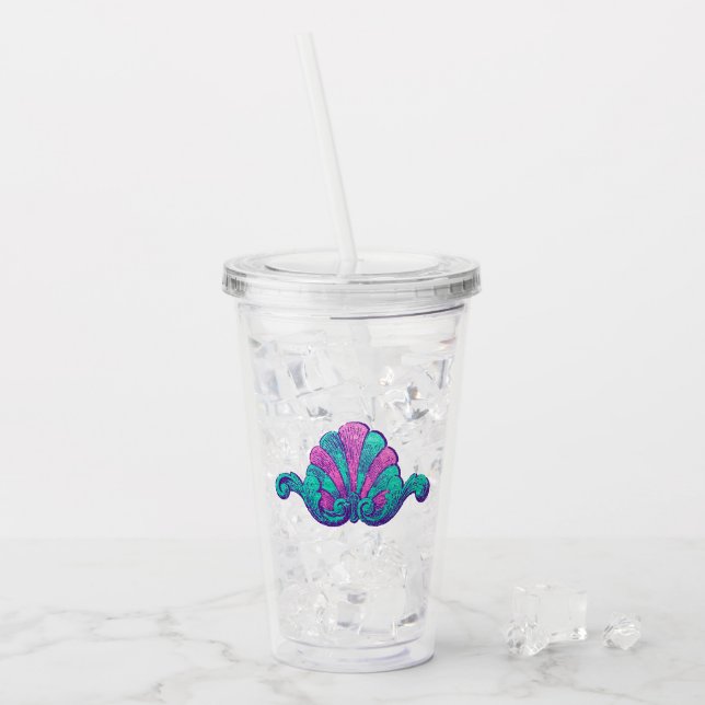Aquamarine und Lila Meerjungfrau Treasure Ornament Acryltrinkbecher (Vorderseite Ice)