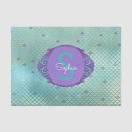 Aquamarine und Lila Mermaid-Scales Monogram zum Ge Seidenpapier