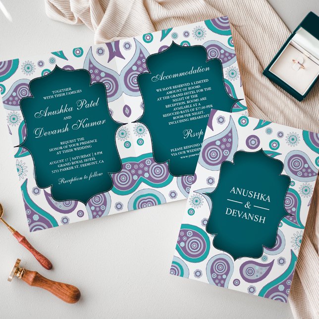Aquamarine und Lila Paisley Indian Weditation Einl Einladung (Von Creator hochgeladen)