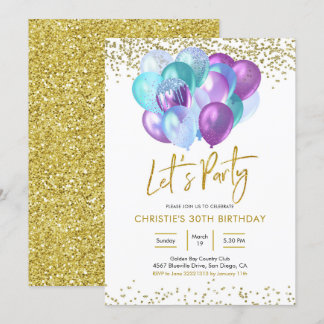 Aquamarine und Lila Party Einladung