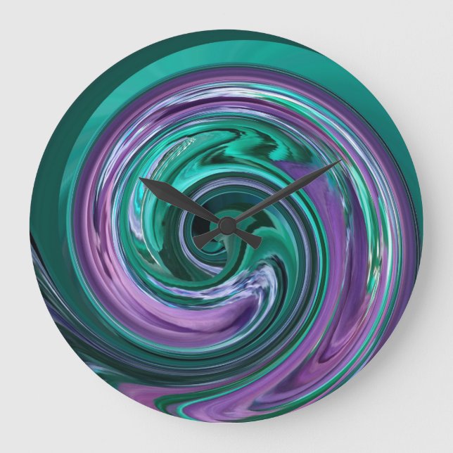 Aquamarine und lila Strudel-Uhr Große Wanduhr (Vorderseite)
