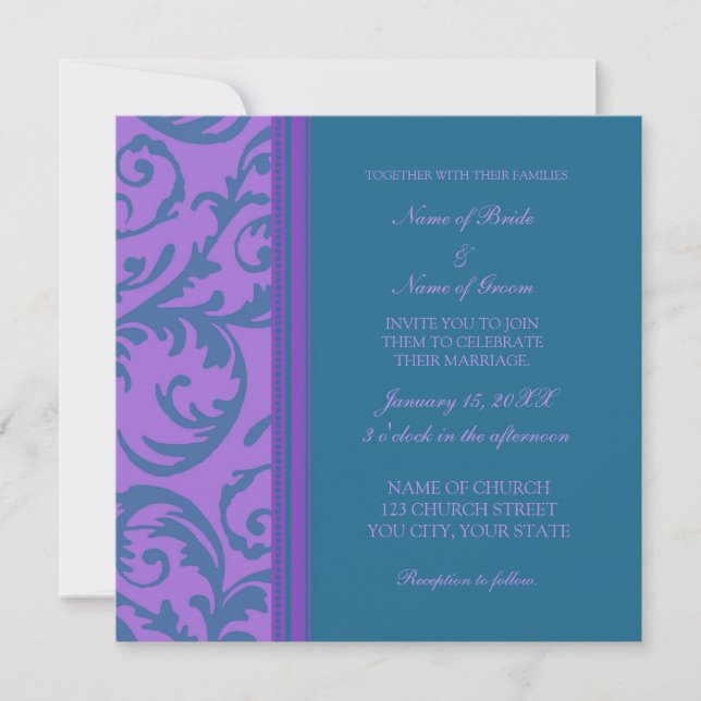 Aquamarine und Lila Swirl Hochzeitskarten Einladung (Vorderseite)
