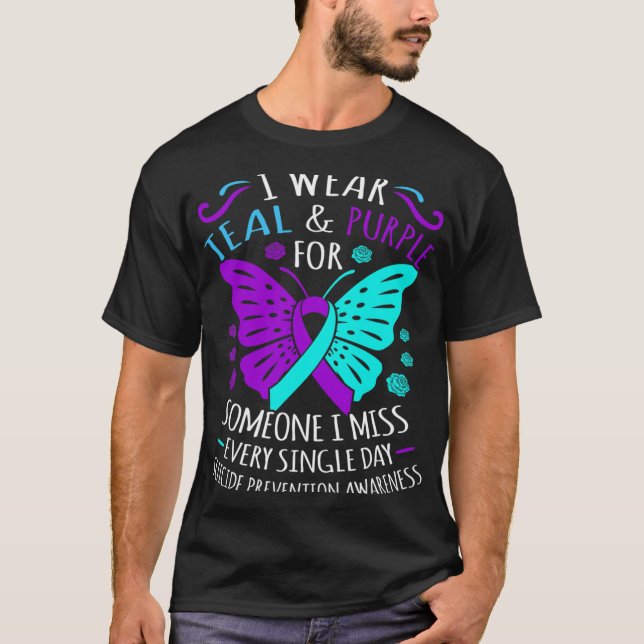 Aquamarine und Lila Unterstützung des Selbstmords T-Shirt (Vorderseite)