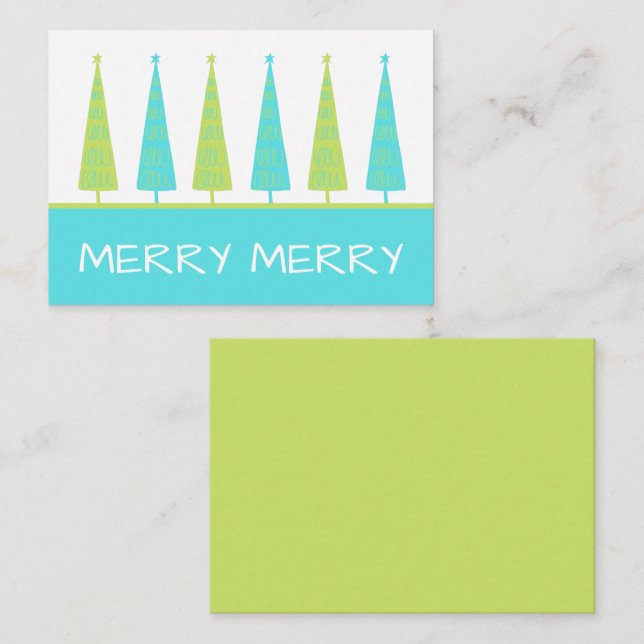 Aquamarine und Limettengrüne Weihnachtsbäume Perso Mitteilungskarte (Vorne/Hinten)