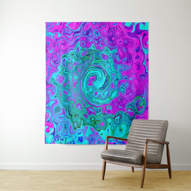 Aquamarine und Magenta Cool Retro Liquid Swirl Wandteppich (Beispiel)