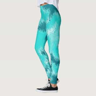 Aquamarine und Minze Abstrakte Kat-Muster Leggings