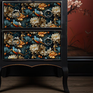 Aquamarine und orange Vintage georgische Boho Bird Seidenpapier
