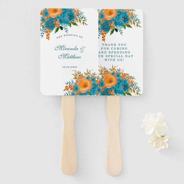 Aquamarine und orangefarbene Blumenhochzeit Vielen Fächer (Vorne und Hinten)