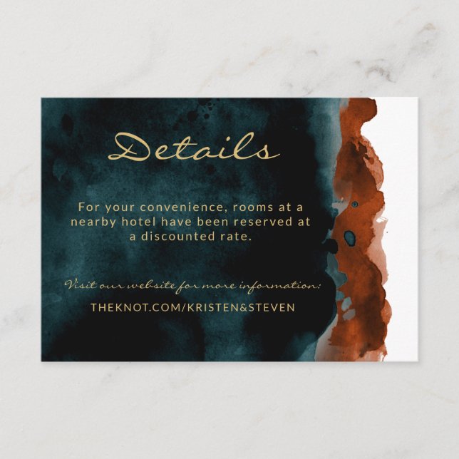 Aquamarine und orangefarbene Hochzeitskarte Begleitkarte (Vorderseite)