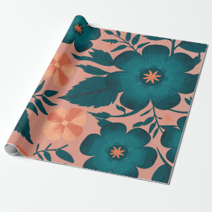 Aquamarine und Pfirsichfarbene Blume auf einem wei Geschenkpapier