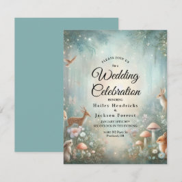 Aquamarine und pfirsichfarbene Waldhochzeit Einladung