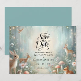 Aquamarine und pfirsichfarbene Waldhochzeit Save The Date